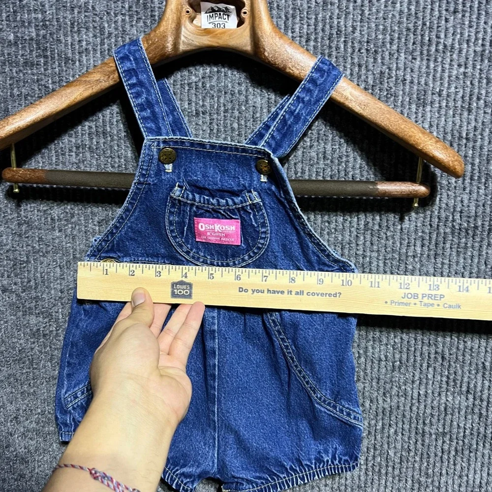Vintage OshKosh BGosh Denim Bubble Overalls Kids 24M Blue Shortalls Romper 90s